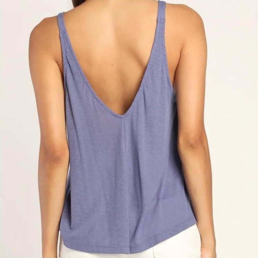 Free People Indie blue Ribbed Swing Tank Top – Size Medium - Picture 2 of 6